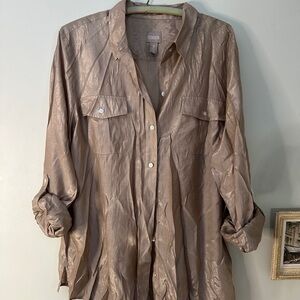 Chico's Metallic Brown sheer Button Down Shirt